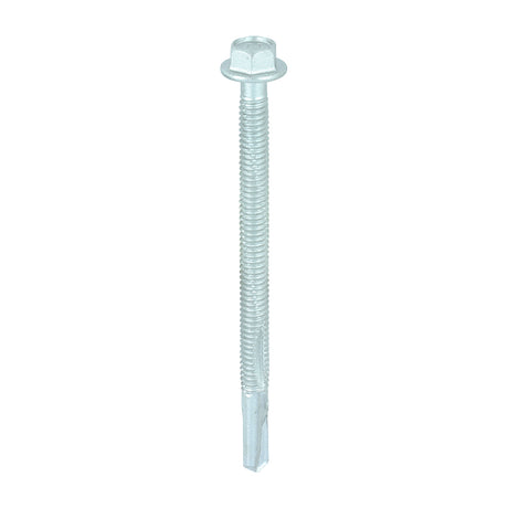 This is an image showing TIMCO Metal Construction Heavy Section Screws - Hex - Self-Drilling - Exterior - Silver Organic - 5.5 x 80 - 100 Pieces Box available from T.H Wiggans Ironmongery in Kendal, quick delivery at discounted prices.