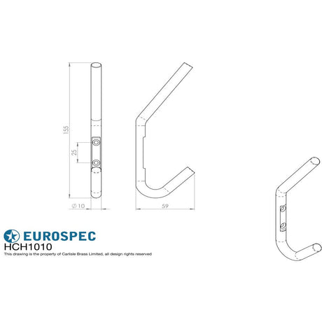 This image is a line drwaing of a Eurospec - Hat and Coat Hook - Satin Stainless Steel available to order from Trade Door Handles in Kendal