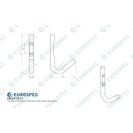 This image is a line drwaing of a Eurospec - Coat Hook - Bright Stainless Steel available to order from Trade Door Handles in Kendal