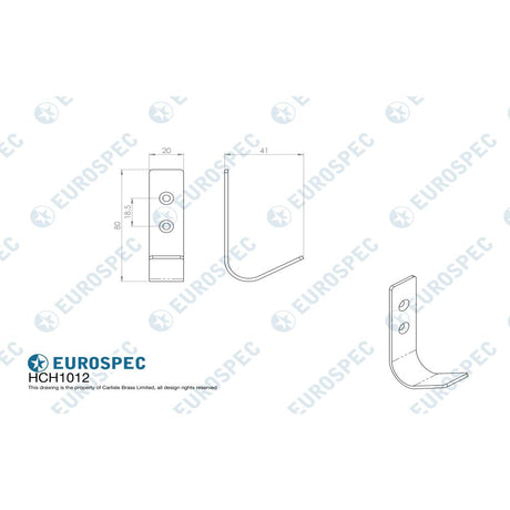 This image is a line drwaing of a Eurospec - Flat Coat Hook - Satin Stainless Steel available to order from Trade Door Handles in Kendal