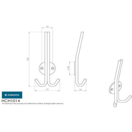 This image is a line drwaing of a Eurospec - Hat and Coat Hook - Bright Stainless Steel available to order from Trade Door Handles in Kendal