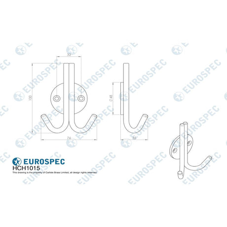 This image is a line drwaing of a Eurospec - Coat Hook - Satin Stainless Steel available to order from Trade Door Handles in Kendal