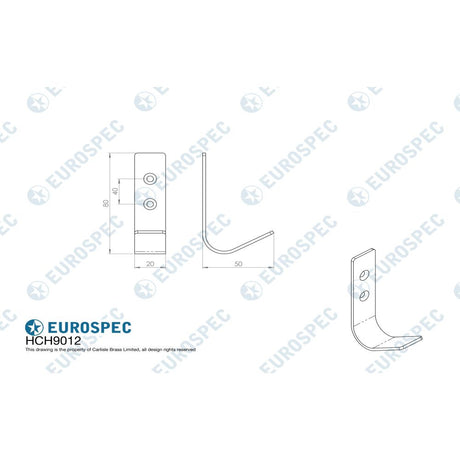 This image is a line drwaing of a Eurospec - Aluminium Flat Coat Hook - Satin Anodised Aluminium available to order from Trade Door Handles in Kendal