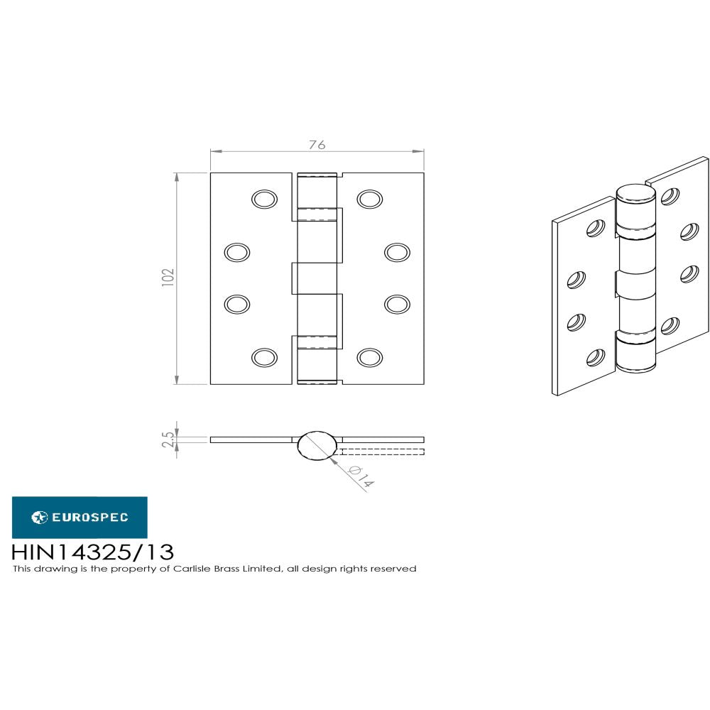 This image is a line drwaing of a Eurospec - Enduro Grade 13 Ball Bearing Hinge - SSS available to order from T.H Wiggans Architectural Ironmongery in Kendal