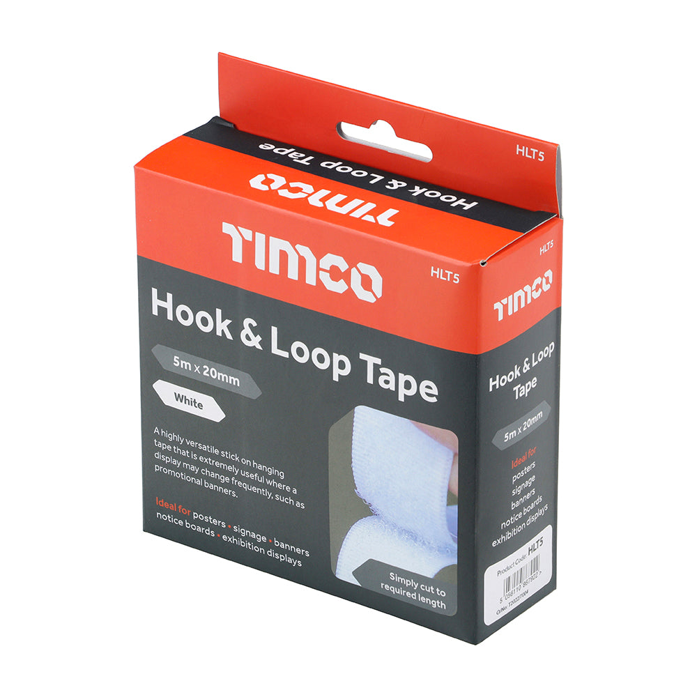 This is an image showing TIMCO Hook and Loop Tape - 5m x 20mm - 1 Each Box available from T.H Wiggans Ironmongery in Kendal, quick delivery at discounted prices.