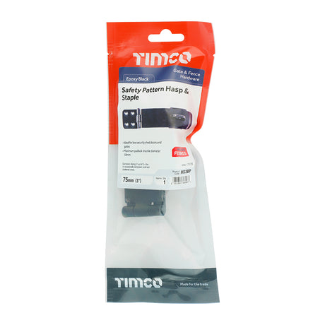 This is an image showing TIMCO Safety Pattern Hasp & Staple - Black - 3" - 1 Each TIMpac available from T.H Wiggans Ironmongery in Kendal, quick delivery at discounted prices.