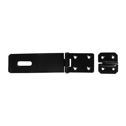 This is an image showing TIMCO Safety Pattern Hasp & Staple - Black - 6" - 1 Each Plain Bag available from T.H Wiggans Ironmongery in Kendal, quick delivery at discounted prices.
