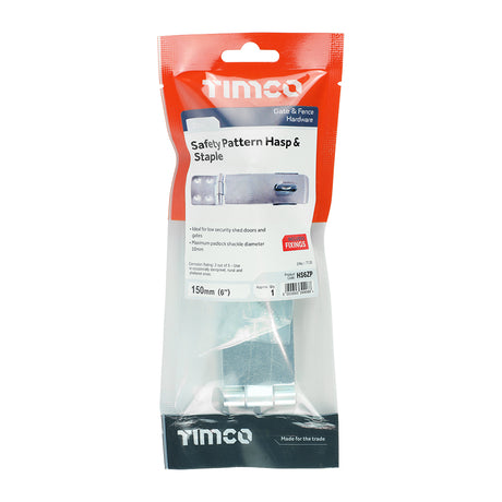 This is an image showing TIMCO Safety Pattern Hasp & Staple - Zinc - 6" - 1 Each TIMpac available from T.H Wiggans Ironmongery in Kendal, quick delivery at discounted prices.
