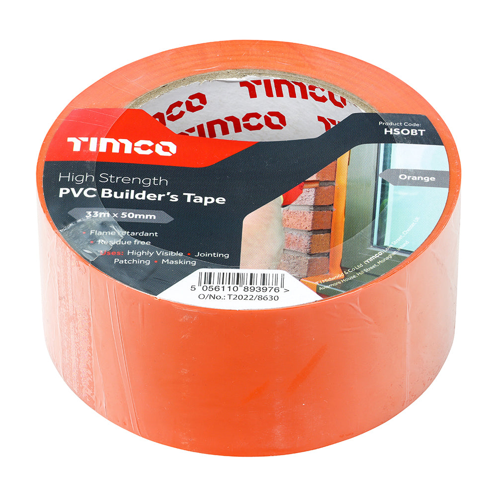 This is an image showing TIMCO High Strength PVC Builder's Tape - 33m x 50mm - 1 Each Roll available from T.H Wiggans Ironmongery in Kendal, quick delivery at discounted prices.