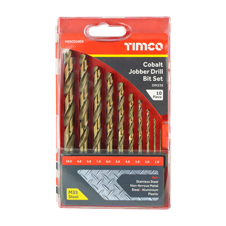 This is an image showing TIMCO Cobalt Jobber Drill Bit Set - 10pcs - 10 Pieces Case available from T.H Wiggans Ironmongery in Kendal, quick delivery at discounted prices.