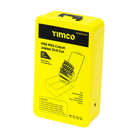 This is an image showing TIMCO Ground Jobber Drills Set - Cobalt M35 - 25pcs - 25 Pieces Case available from T.H Wiggans Ironmongery in Kendal, quick delivery at discounted prices.