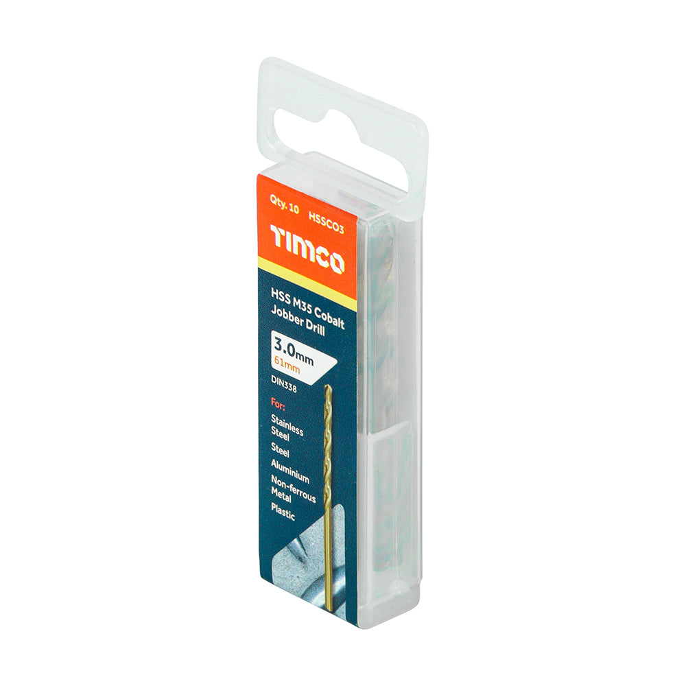 This is an image showing TIMCO Ground Jobber Drills - Cobalt M35 - 3.0mm - 10 Pieces Tube available from T.H Wiggans Ironmongery in Kendal, quick delivery at discounted prices.