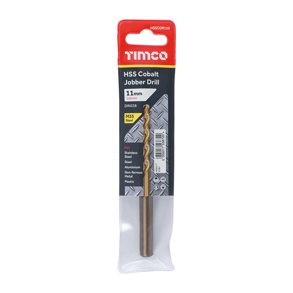 This is an image showing TIMCO Ground Jobber Drills - Cobalt M35 - 11.0mm - 1 Each Wallet available from T.H Wiggans Ironmongery in Kendal, quick delivery at discounted prices.