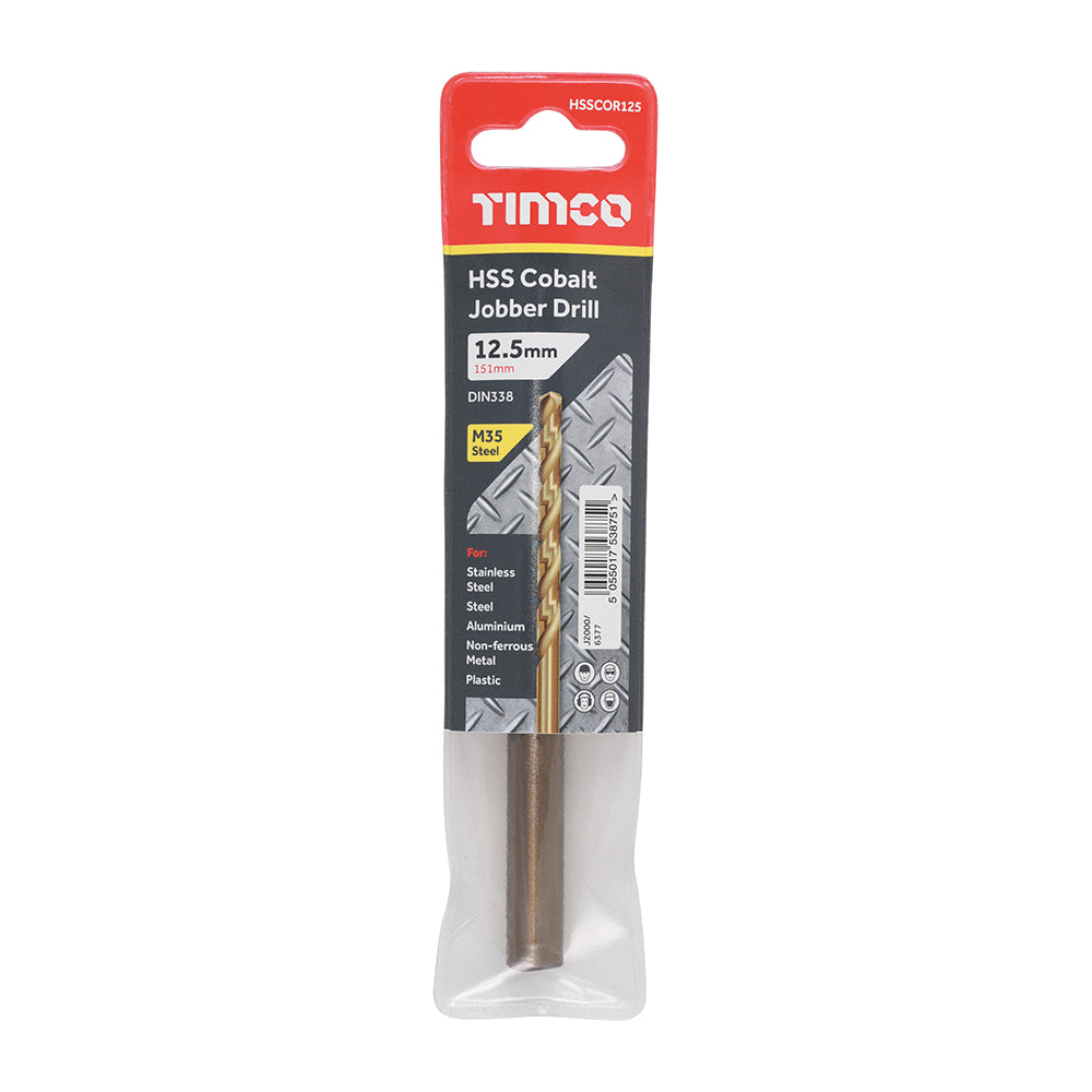 This is an image showing TIMCO Ground Jobber Drills - Cobalt M35 - 12.5mm - 1 Each Wallet available from T.H Wiggans Ironmongery in Kendal, quick delivery at discounted prices.