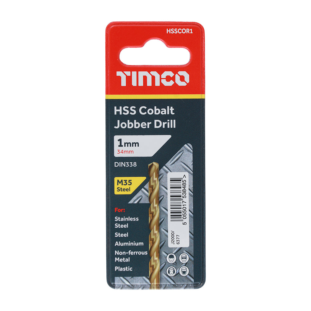 This is an image showing TIMCO Ground Jobber Drills - Cobalt M35 - 1.0mm - 1 Each Wallet available from T.H Wiggans Ironmongery in Kendal, quick delivery at discounted prices.