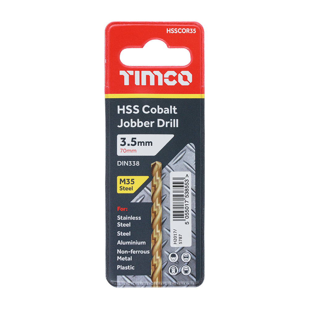 This is an image showing TIMCO Ground Jobber Drills - Cobalt M35 - 3.5mm - 1 Each Wallet available from T.H Wiggans Ironmongery in Kendal, quick delivery at discounted prices.