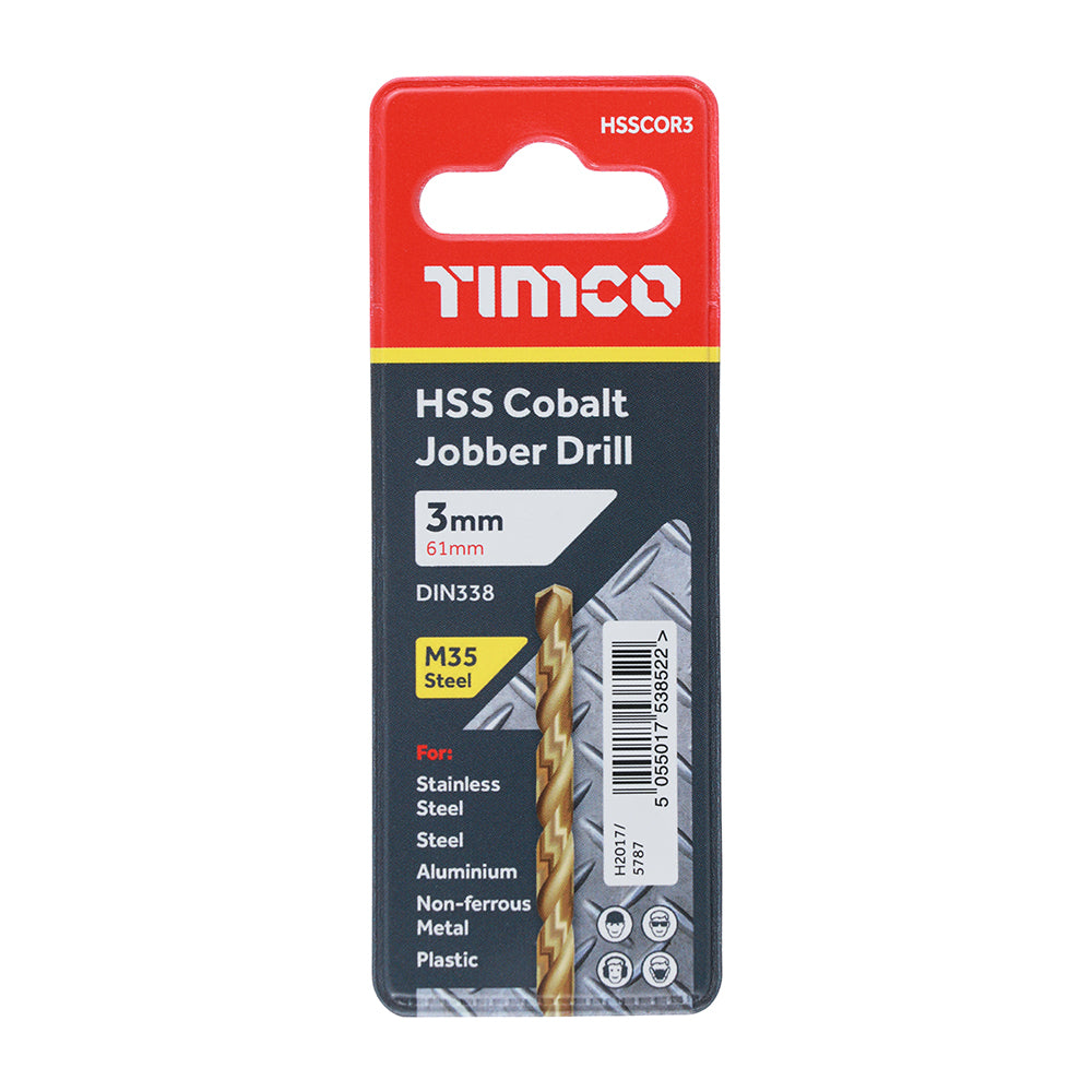 This is an image showing TIMCO Ground Jobber Drills - Cobalt M35 - 3.0mm - 1 Each Wallet available from T.H Wiggans Ironmongery in Kendal, quick delivery at discounted prices.