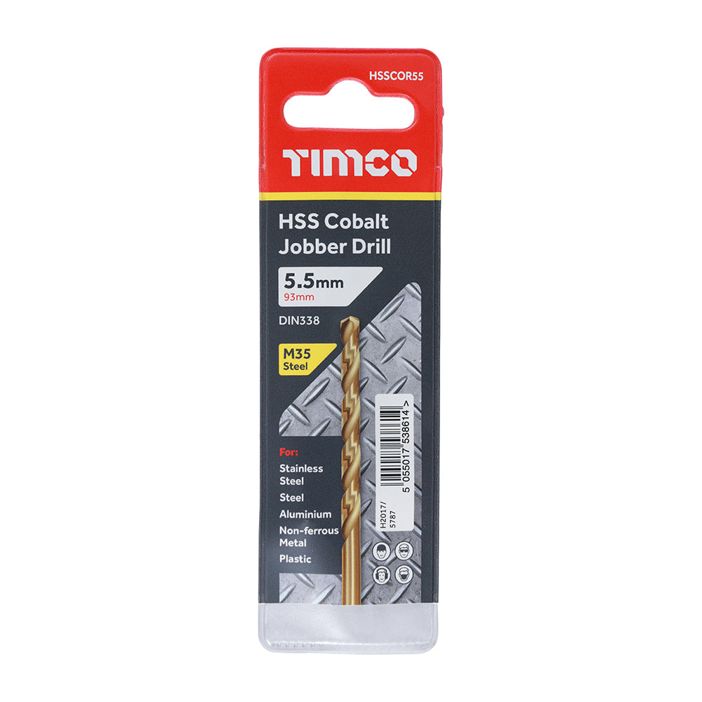 This is an image showing TIMCO Ground Jobber Drills - Cobalt M35 - 5.5mm - 1 Each Wallet available from T.H Wiggans Ironmongery in Kendal, quick delivery at discounted prices.