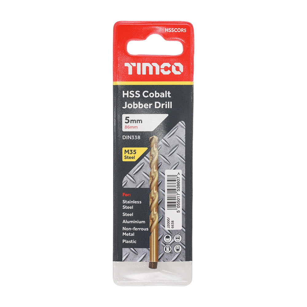 This is an image showing TIMCO Ground Jobber Drills - Cobalt M35 - 5.0mm - 1 Each Wallet available from T.H Wiggans Ironmongery in Kendal, quick delivery at discounted prices.