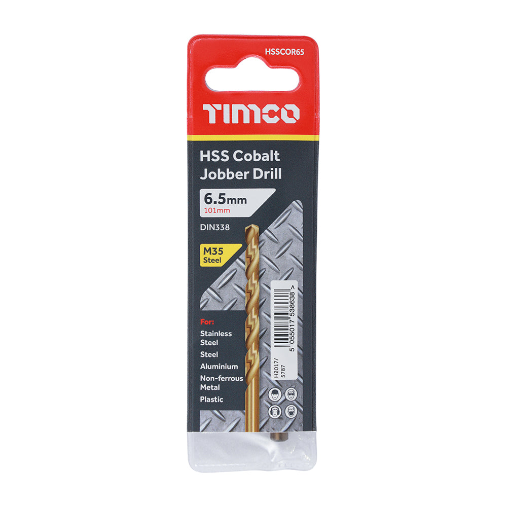 This is an image showing TIMCO Ground Jobber Drills - Cobalt M35 - 6.5mm - 1 Each Wallet available from T.H Wiggans Ironmongery in Kendal, quick delivery at discounted prices.