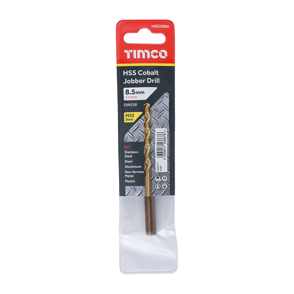 This is an image showing TIMCO Ground Jobber Drills - Cobalt M35 - 8.5mm - 1 Each Wallet available from T.H Wiggans Ironmongery in Kendal, quick delivery at discounted prices.