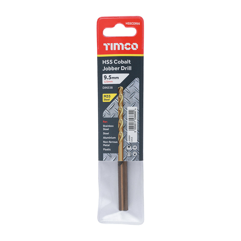 This is an image showing TIMCO Ground Jobber Drills - Cobalt M35 - 9.5mm - 1 Each Wallet available from T.H Wiggans Ironmongery in Kendal, quick delivery at discounted prices.