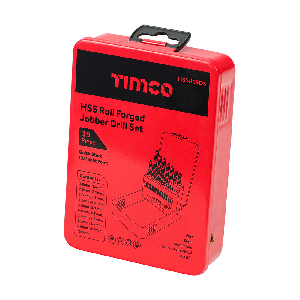 This is an image showing TIMCO Roll Forged Jobber Drills Set - HSS - 19pcs - 19 Pieces Case available from T.H Wiggans Ironmongery in Kendal, quick delivery at discounted prices.