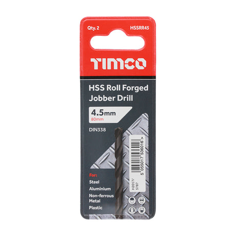 This is an image showing TIMCO Roll Forged Jobber Drills - HSS - 4.5mm - 10 Pieces Tube available from T.H Wiggans Ironmongery in Kendal, quick delivery at discounted prices.