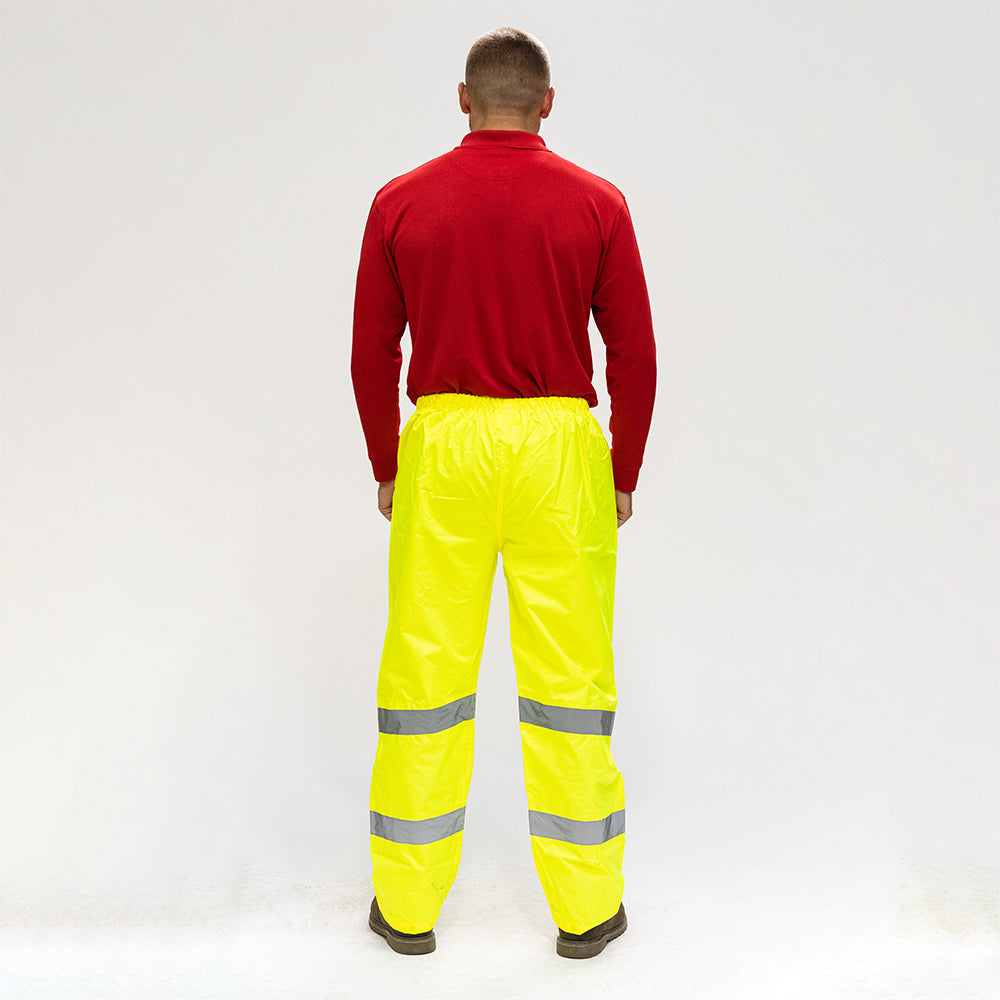 This is an image showing TIMCO Hi-Visibility Elasticated Waist Trousers - Yellow - Large - 1 Each Bag available from T.H Wiggans Ironmongery in Kendal, quick delivery at discounted prices.