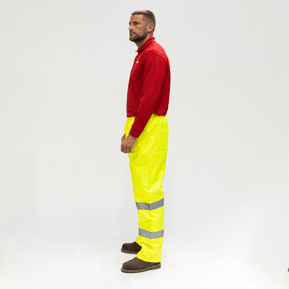 This is an image showing TIMCO Hi-Visibility Elasticated Waist Trousers - Yellow - Medium - 1 Each Bag available from T.H Wiggans Ironmongery in Kendal, quick delivery at discounted prices.
