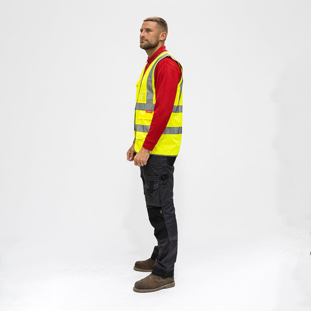 This is an image showing TIMCO Hi-Visibility Executive Vest - Yellow - Small - 1 Each Bag available from T.H Wiggans Ironmongery in Kendal, quick delivery at discounted prices.