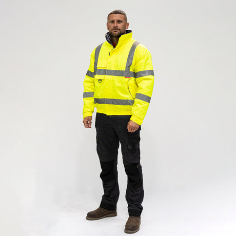 This is an image showing TIMCO Hi-Visibility Bomber Jacket - Yellow - Medium - 1 Each Bag available from T.H Wiggans Ironmongery in Kendal, quick delivery at discounted prices.