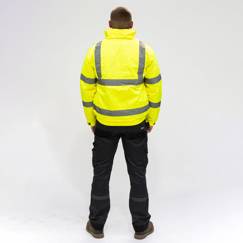 This is an image showing TIMCO Hi-Visibility Bomber Jacket - Yellow - Medium - 1 Each Bag available from T.H Wiggans Ironmongery in Kendal, quick delivery at discounted prices.