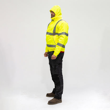 This is an image showing TIMCO Hi-Visibility Bomber Jacket - Yellow - Small - 1 Each Bag available from T.H Wiggans Ironmongery in Kendal, quick delivery at discounted prices.