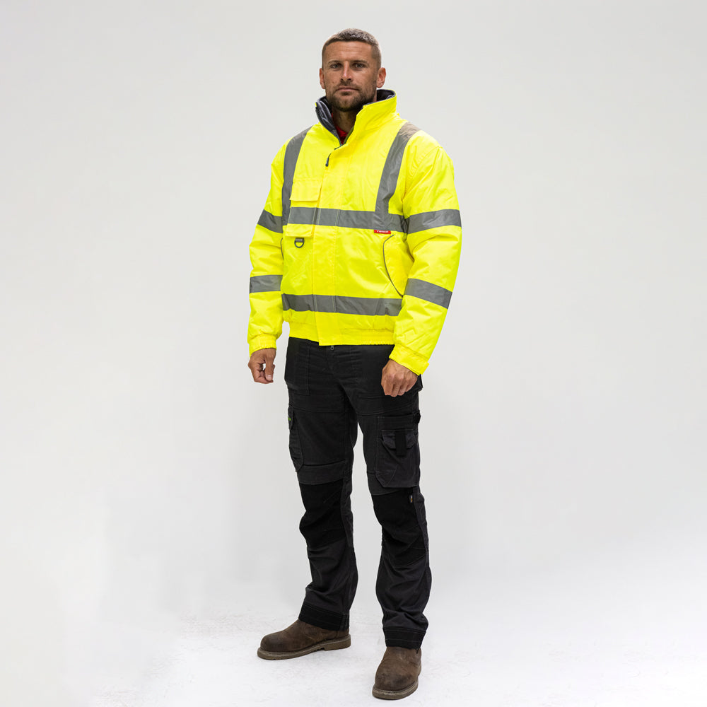 This is an image showing TIMCO Hi-Visibility Bomber Jacket - Yellow - X Large - 1 Each Bag available from T.H Wiggans Ironmongery in Kendal, quick delivery at discounted prices.