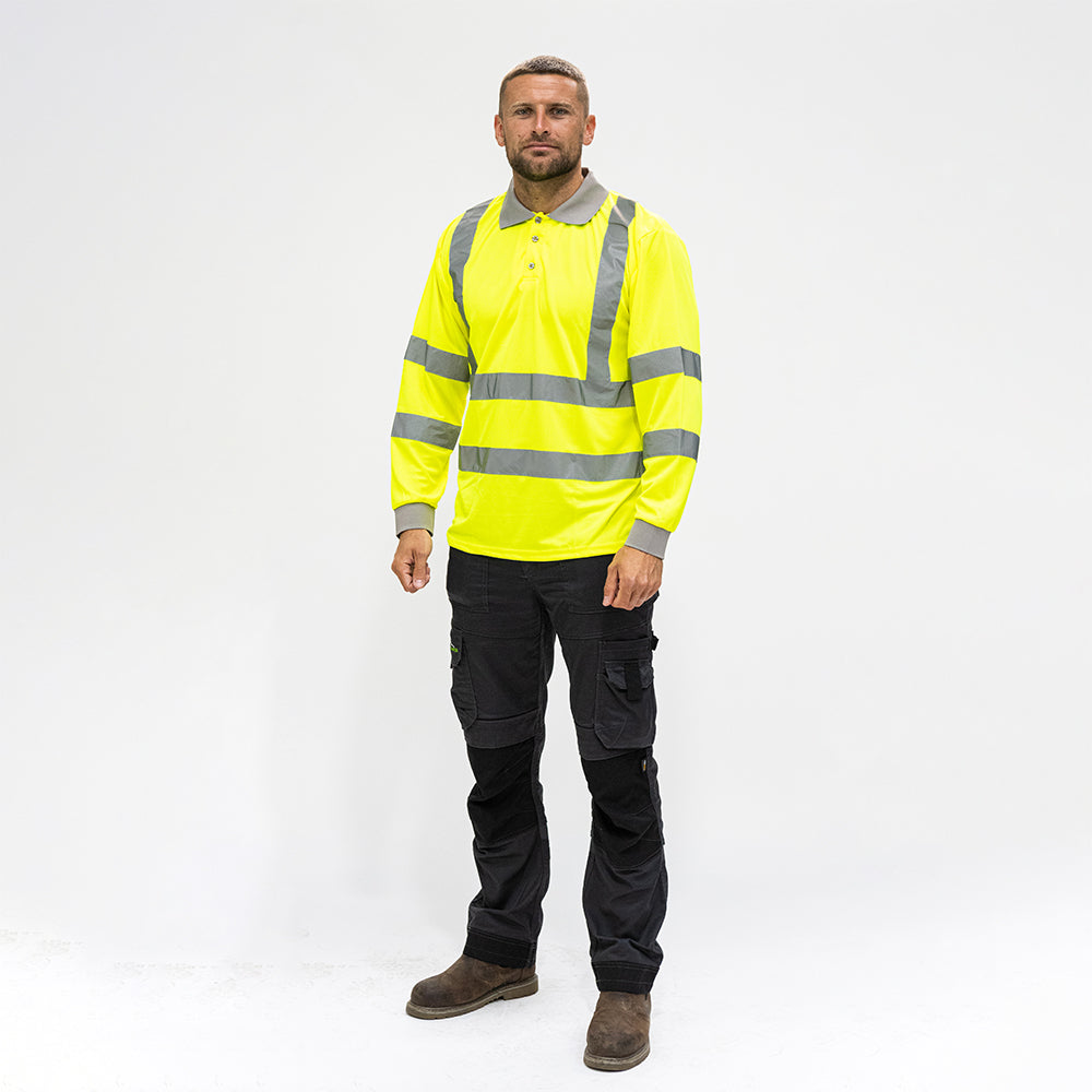 This is an image showing TIMCO Hi-Visibility Polo Shirt - Long Sleeve - Yellow - XXXX Large - 1 Each Bag available from T.H Wiggans Ironmongery in Kendal, quick delivery at discounted prices.