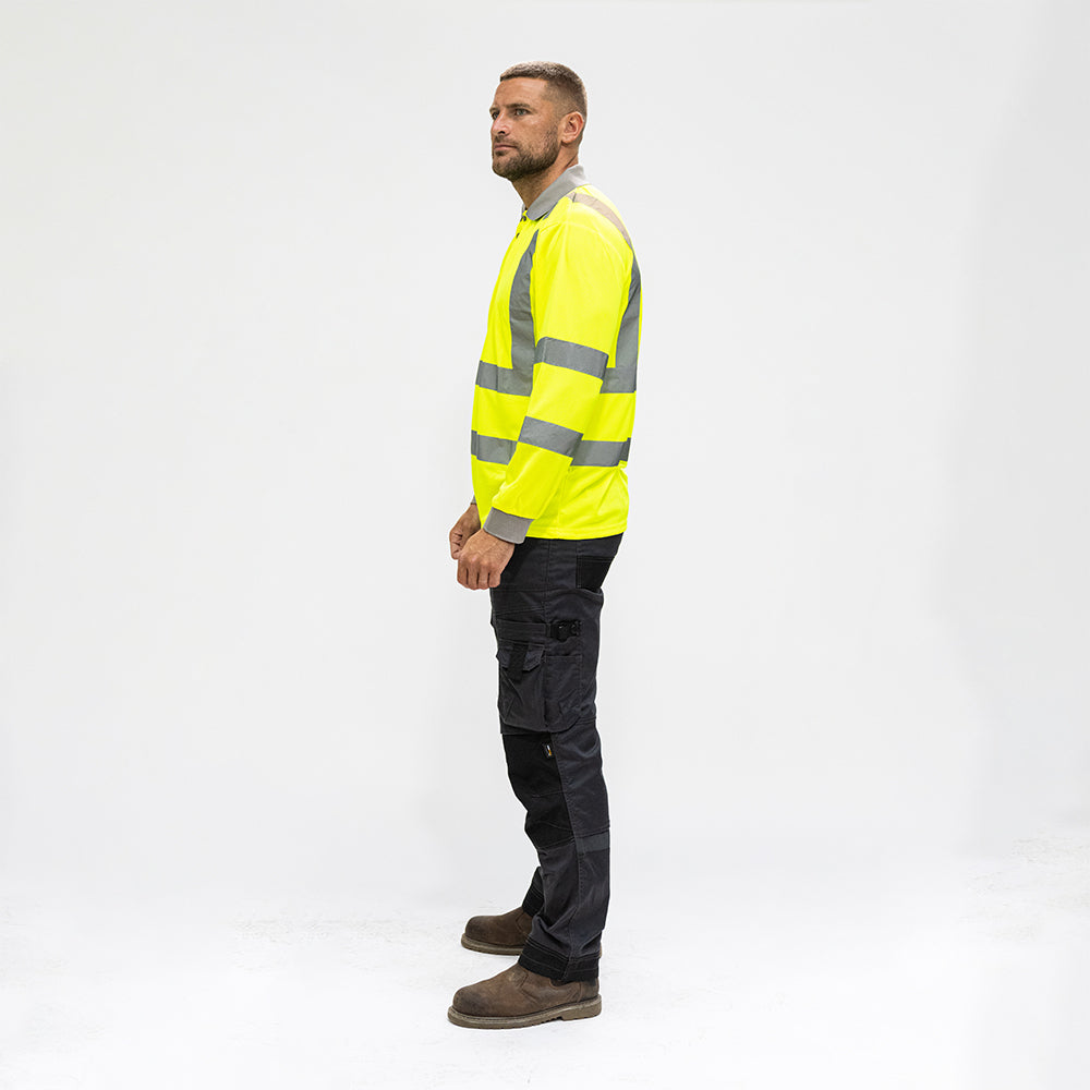 This is an image showing TIMCO Hi-Visibility Polo Shirt - Long Sleeve - Yellow - Medium - 1 Each Bag available from T.H Wiggans Ironmongery in Kendal, quick delivery at discounted prices.
