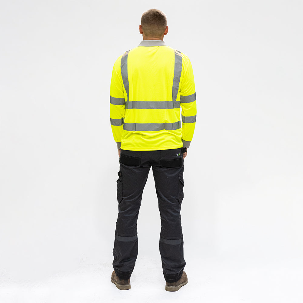 This is an image showing TIMCO Hi-Visibility Polo Shirt - Long Sleeve - Yellow - Medium - 1 Each Bag available from T.H Wiggans Ironmongery in Kendal, quick delivery at discounted prices.