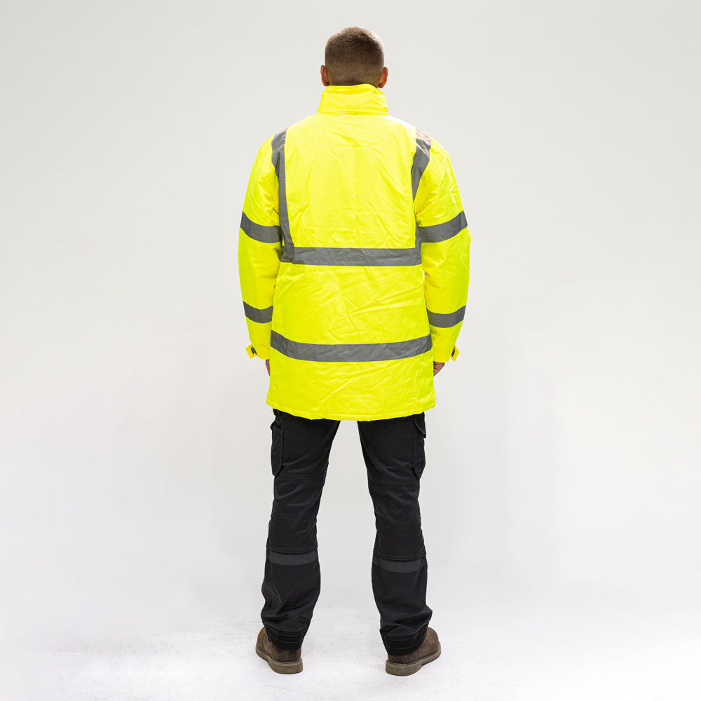 This is an image showing TIMCO Hi-Visibility Parka Jacket - Yellow - XXX Large - 1 Each Bag available from T.H Wiggans Ironmongery in Kendal, quick delivery at discounted prices.