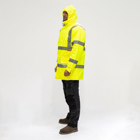 This is an image showing TIMCO Hi-Visibility Parka Jacket - Yellow - XXXX Large - 1 Each Bag available from T.H Wiggans Ironmongery in Kendal, quick delivery at discounted prices.