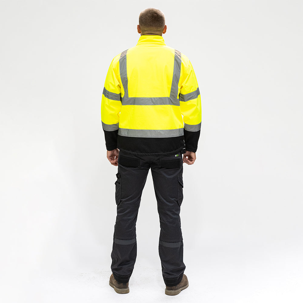 This is an image showing TIMCO Hi-Visibility Softshell Jacket - Yellow - Medium - 1 Each Bag available from T.H Wiggans Ironmongery in Kendal, quick delivery at discounted prices.
