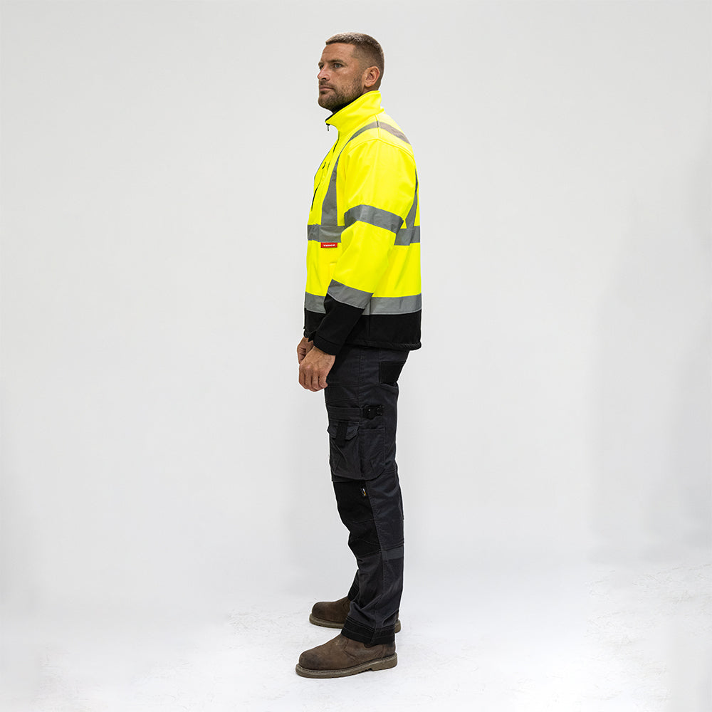 This is an image showing TIMCO Hi-Visibility Softshell Jacket - Yellow - Small - 1 Each Bag available from T.H Wiggans Ironmongery in Kendal, quick delivery at discounted prices.
