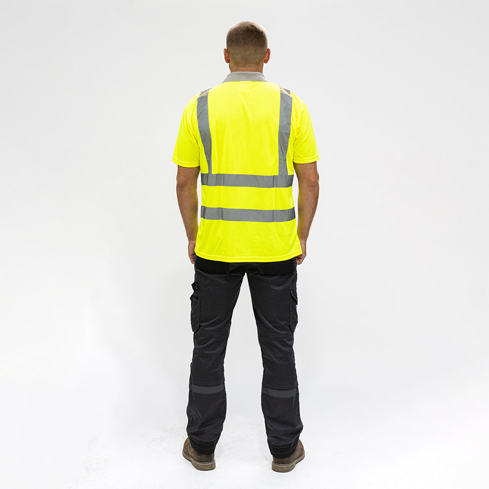 This is an image showing TIMCO Hi-Visibility Polo Shirt - Short Sleeve - Yellow - XXXX Large - 1 Each Bag available from T.H Wiggans Ironmongery in Kendal, quick delivery at discounted prices.