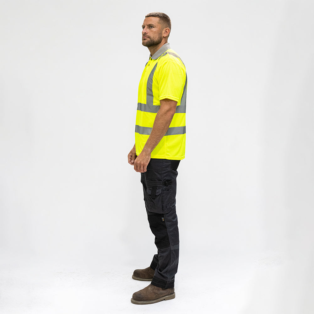 This is an image showing TIMCO Hi-Visibility Polo Shirt - Short Sleeve - Yellow - Small - 1 Each Bag available from T.H Wiggans Ironmongery in Kendal, quick delivery at discounted prices.