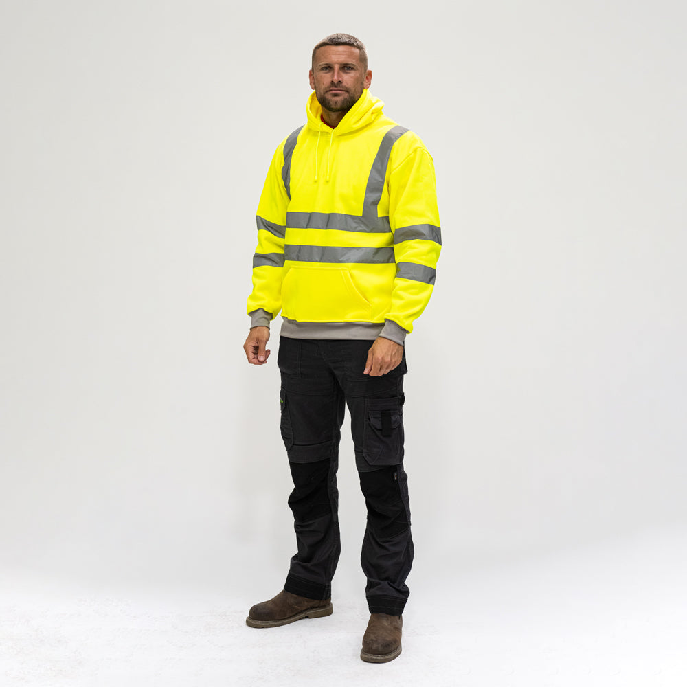 This is an image showing TIMCO Hi-Visibility Sweatshirt with Hood - Yellow - Small - 1 Each Bag available from T.H Wiggans Ironmongery in Kendal, quick delivery at discounted prices.