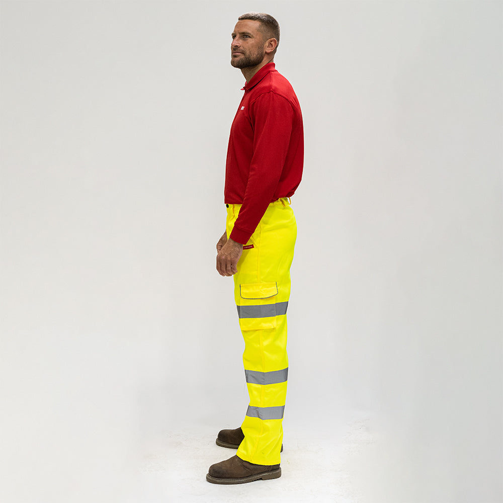 This is an image showing TIMCO Hi-Visibility Executive Trousers - Yellow - Large - 1 Each Bag available from T.H Wiggans Ironmongery in Kendal, quick delivery at discounted prices.
