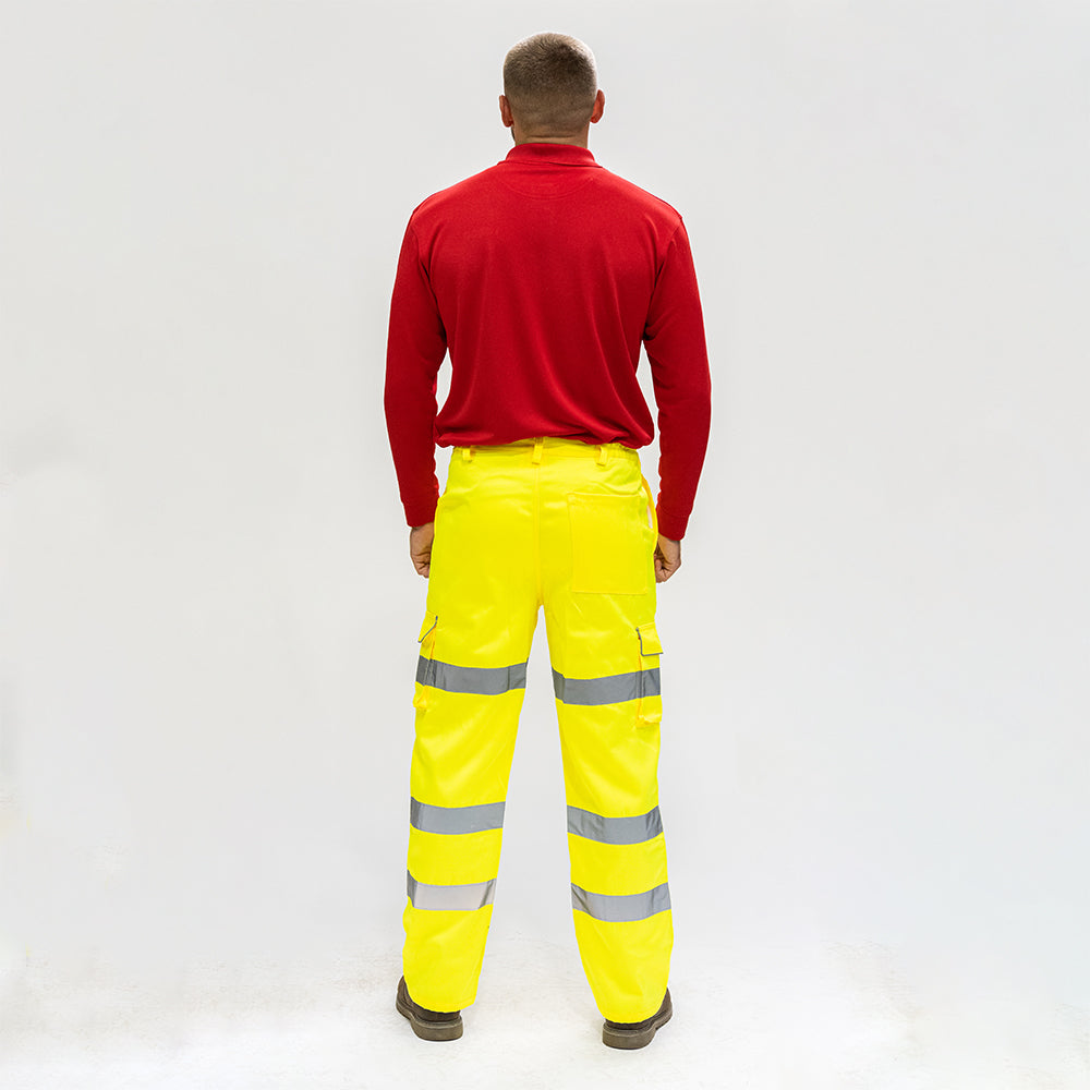This is an image showing TIMCO Hi-Visibility Executive Trousers - Yellow - Medium - 1 Each Bag available from T.H Wiggans Ironmongery in Kendal, quick delivery at discounted prices.