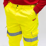 This is an image showing TIMCO Hi-Visibility Executive Trousers - Yellow - Medium - 1 Each Bag available from T.H Wiggans Ironmongery in Kendal, quick delivery at discounted prices.