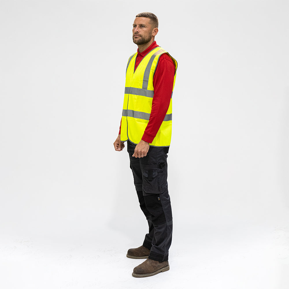 This is an image showing TIMCO Hi-Visibility Vest - Yellow - Large - 1 Each Bag available from T.H Wiggans Ironmongery in Kendal, quick delivery at discounted prices.