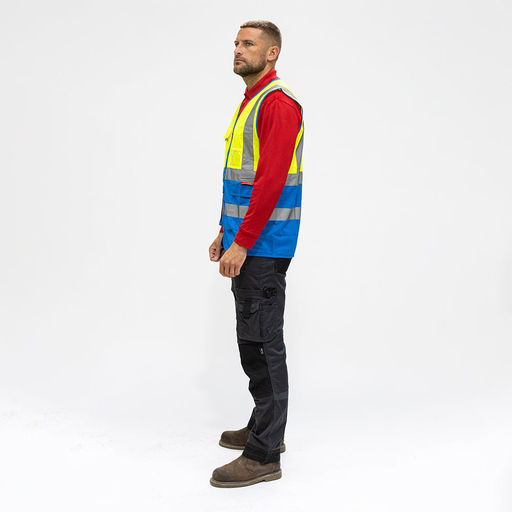 This is an image showing TIMCO Hi-Visibility Executive Vest - Yellow & Blue - Medium - 1 Each Bag available from T.H Wiggans Ironmongery in Kendal, quick delivery at discounted prices.